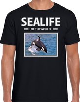 Dieren foto t-shirt Orkas - zwart - heren - sealife of the world - cadeau shirt Orka liefhebber 2XL