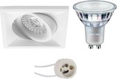 PHILIPS - LED Spot Set - MASTER 927 36D VLE - Proma Qiundo Pro - GU10 Fitting - DimTone Dimbaar - Inbouw Vierkant - Mat Wit - 4.9W - Warm Wit 2200K-2700K - Kantelbaar - 80mm