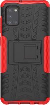 Samsung Galaxy A31 Hoesje - Mobigear - Tire Serie - Hard Kunststof Backcover - Zwart / Rood - Hoesje Geschikt Voor Samsung Galaxy A31