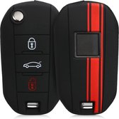 Étui à clés de voiture kwmobile pour clé de voiture pliable à 3 boutons Peugeot Citroen - Boîtier de clé de voiture en rouge / noir - Design rayures rallye