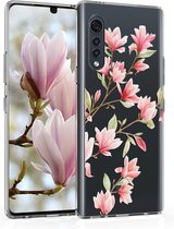 kwmobile telefoonhoesje voor LG Velvet - Hoesje voor smartphone in poederroze / wit / transparant - Magnolia design