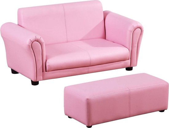 HOMdotCOM Kinderzetel/sofa met voetenbank roze | 3 – 7 jaar | 83 x 42 x 41 cm
