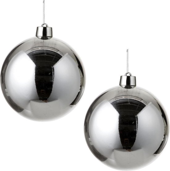 2x Grote kunststof kerstbal zilver 25 cm - Groot formaat zilveren |