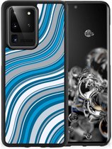 Telefoonhoesje Geschikt voor Samsung Galaxy S20 Ultra TPU Gripcase met Zwarte rand Golven Blauw