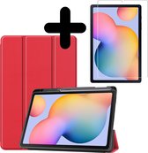 Hoes Geschikt voor Samsung Galaxy Tab S6 Lite Hoes Book Case Hoesje Trifold Cover Met Uitsparing Geschikt voor S Pen Met Screenprotector - Hoesje Geschikt voor Samsung Tab S6 Lite Hoesje Bookcase - Rood