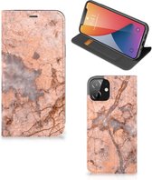 Telefoon Hoesje Geschikt voor iPhone 12 | Geschikt voor iPhone 12 Pro Wallet Book Case Marmer Oranje