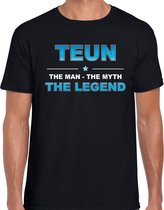 Naam cadeau Teun - The man, The myth the legend t-shirt  zwart voor heren - Cadeau shirt voor o.a verjaardag/ vaderdag/ pensioen/ geslaagd/ bedankt XL