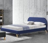 Tweepersoonsbed Elvas 160x200 cm stof linnen blauw
