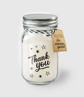 Kaars - Thank you - Lichte vanille geur - In glazen pot - In cadeauverpakking met gekleurd lint