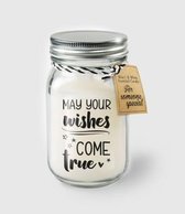 Kaars - May your wishes come true - Lichte vanille geur - In glazen pot - In cadeauverpakking met gekleurd lint
