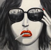 Peinture à l'huile - peinture femme fumante - peinte à la main - 100x100 - salon chambre
