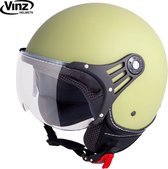 VINZ Stelvio Jethelm Mat Groen / Scooterhelm / Brommerhelm / Motorhelm / Fashionhelm voor Scooter / Vespa / Brommer / Motor