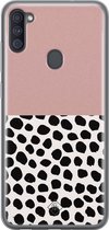 Samsung A11 hoesje siliconen - Stippen roze | Samsung Galaxy A11 case | Roze | TPU backcover transparant