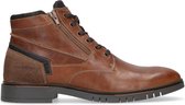 Manfield - Heren - Cognac leren veterboots - Maat 42