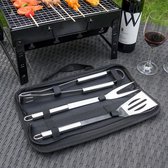 Decopatent® 4 Delig BBQ Gereedschapset in Draagtas - Barbeque accessoires Set - Grill - Barbeque Tang Spatel Vleesvork - Bbq - Rvs