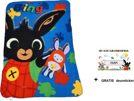 bol.com | Bing het konijn fleecedeken - fleece plaid - deken met leuke naam  deursticker.