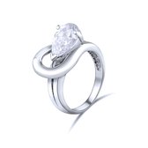 Quiges - 925 Zilveren Ring Klassiek Lus Solitair met Peervormig Zirkonia Kristal - QSR06218
