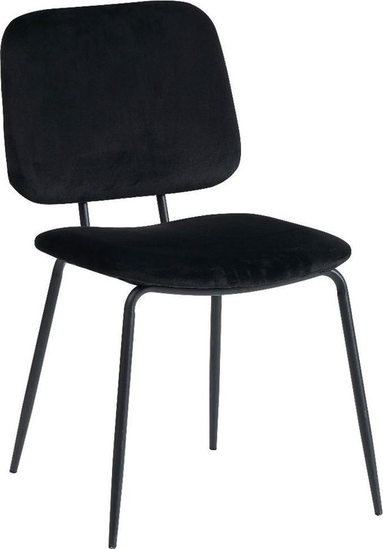 Breazz School Chair Zwart Velvet - Eetkamer stoel Metalen frame