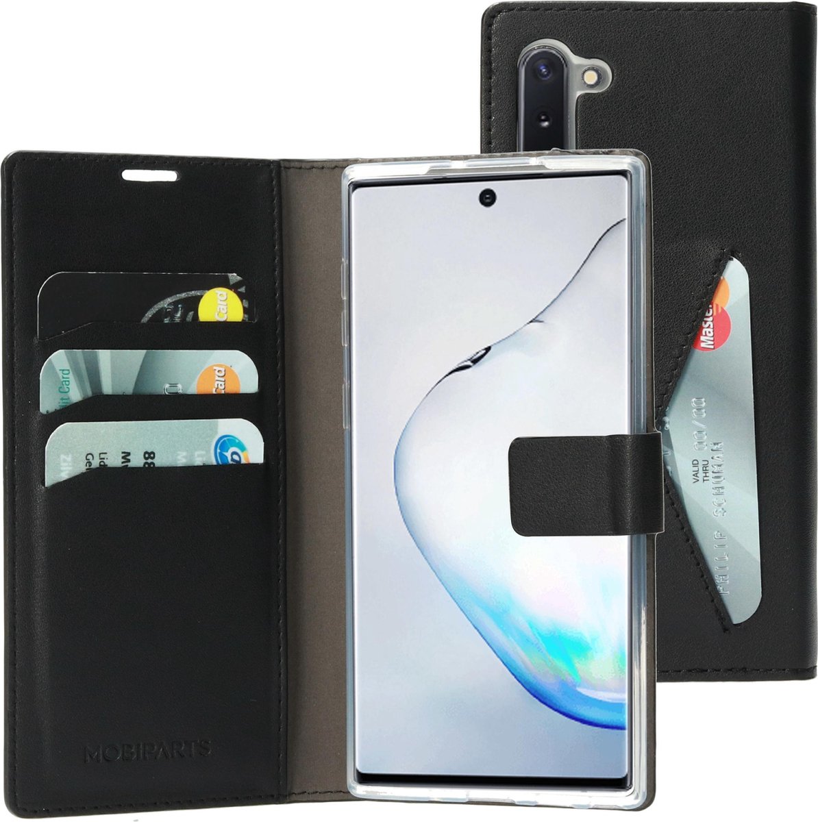 Samsung Galaxy Note 10 Hoesje - Premium Wallet/Boekhoesje - Eco Leer - Magneet Sluiting - Opberg vakken - Zwart - Mobiparts