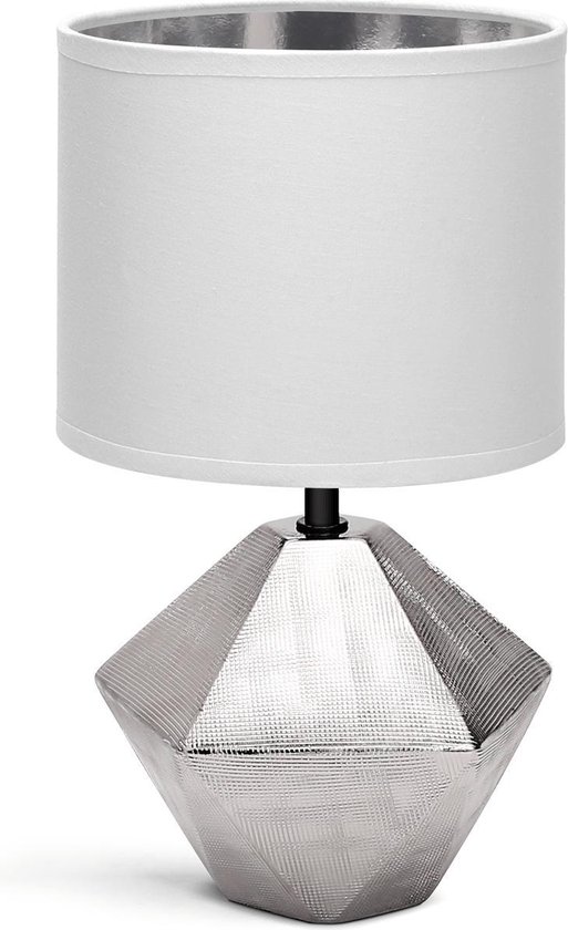 Aigostar Tafellamp - Zilver - Keramiek - Lamp met kap - H25cm