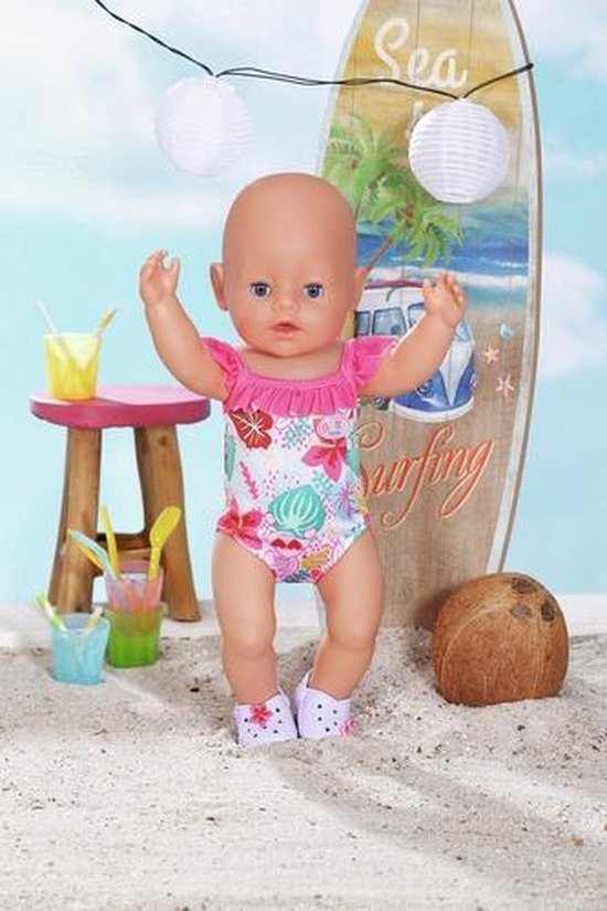 WDKXCN Baby Born Badpak Set - 4-delig Zwemset Voor Poppen - Met Zwemring, Badslippers & Zonnebril - Voor 43 Cm Poppen