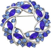 Fako Bijoux® - Broche - Krans - Kristal - Ø 49mm - Zilver - Blauw