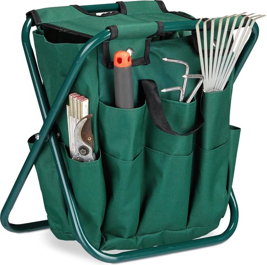 Relaxdays tuinkruk opvouwbaar - werkkrukje - krukje tuinieren - opbergruimte - klapkruk