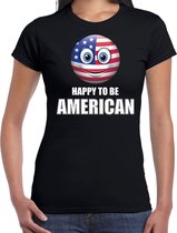 Amerika Happy to be American landen t-shirt met emoticon - zwart - dames -  Amerika landen shirt met Amerikaanse vlag - WK / Olympische spelen outfit / kleding S