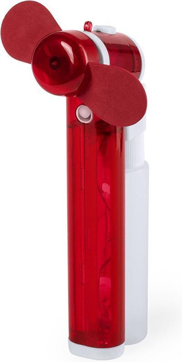 Zak ventilator/waaier rood met water verstuiver - Mini hand ventilators van 16 cm