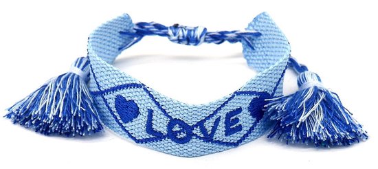 Stoffen Armband Dames - Love - Lengte Verstelbaar - Blauw | bol