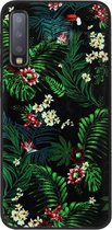 ADEL Siliconen Back Cover Softcase Hoesje Geschikt voor Samsung Galaxy A7 (2018) - Planten Bloemen Blauw Roze