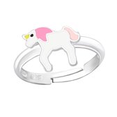 Zilveren ring eenhoorn roze