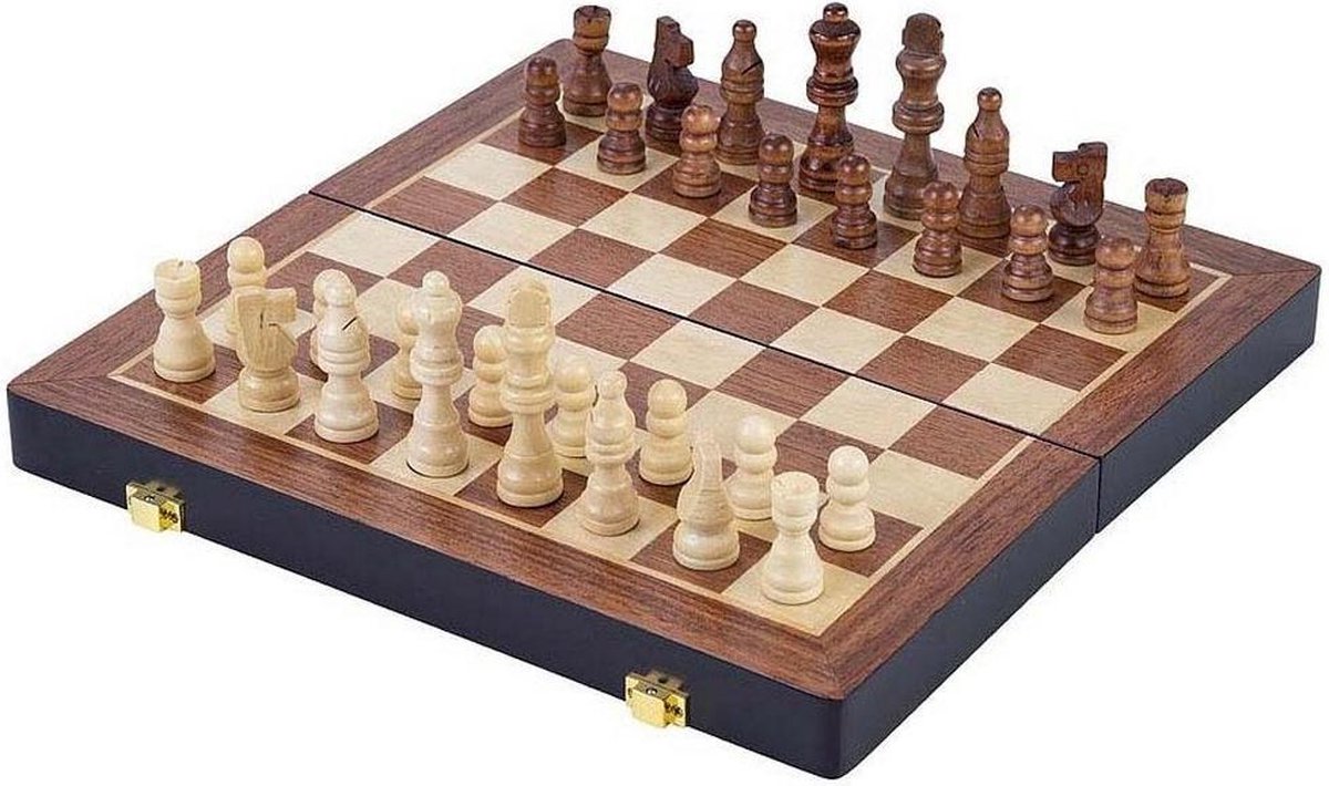 Longfield Games Schaakspel Deluxe Inklapbaar 30 Cm Hout Bruin Games