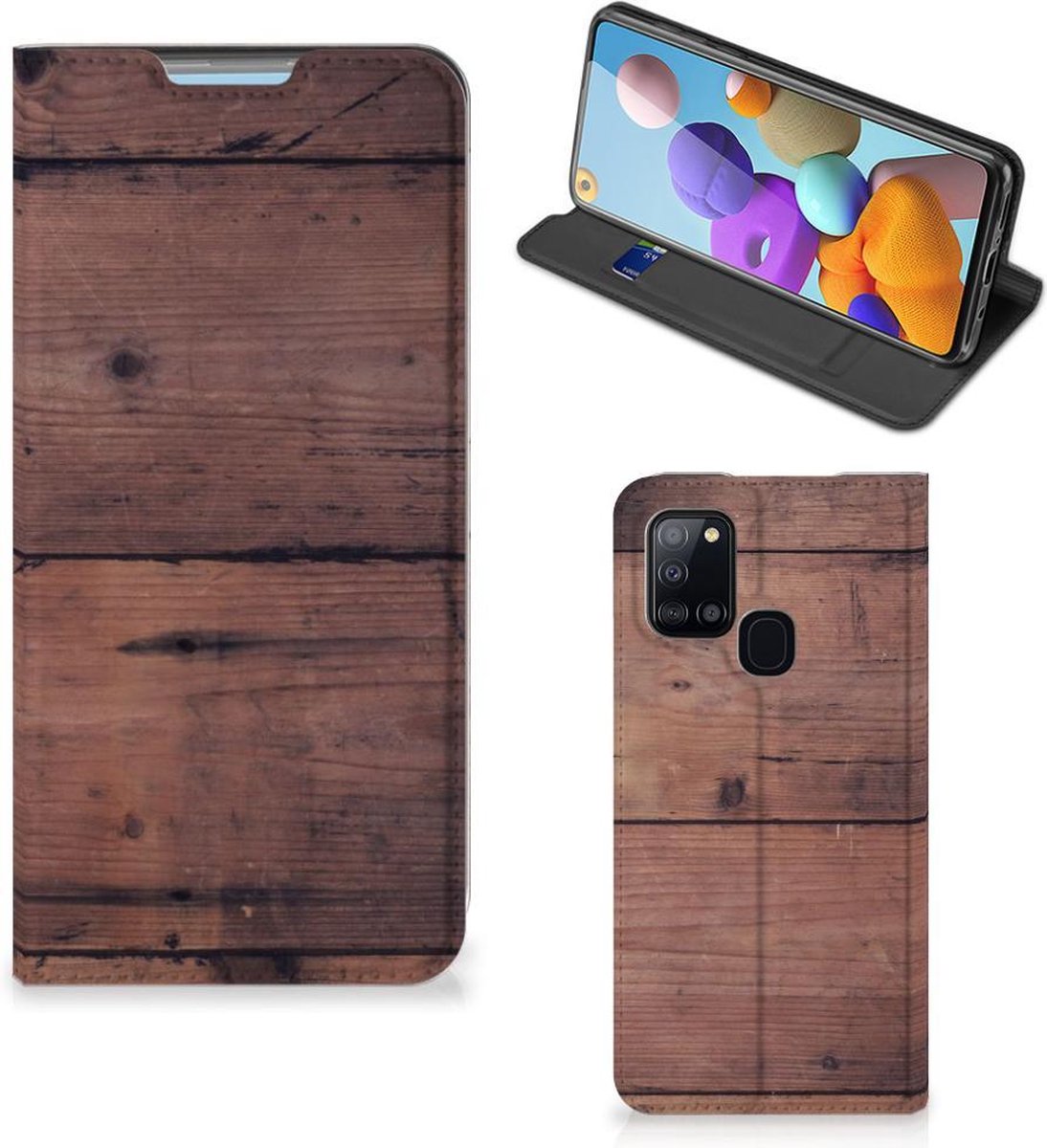 Samsung Galaxy A21s Book Wallet Case Old Wood