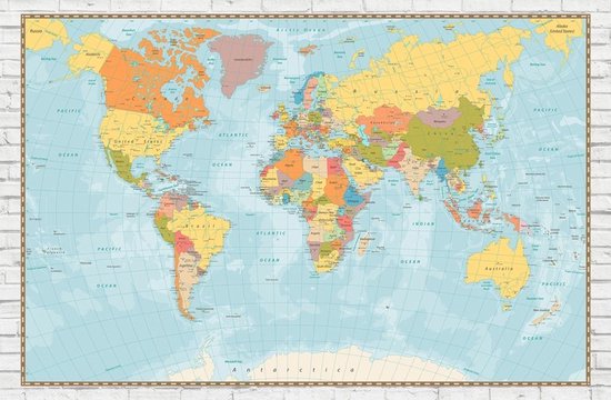 Canvas Wereldkaart Gedetailleerd | bol.com