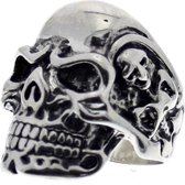 Zac's Alter Ego - Skeleton Engraved Chunky Skull Ring - 19 mm - Zilverkleurig