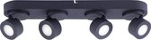 LED Plafondspot WiZ - Smart LED - Trion Sanca - 12W - Aanpasbare Kleur - 4-lichts - Rechthoek - Mat Zwart - Aluminium - BES LED