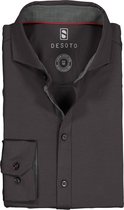 DESOTO slim fit overhemd - stretch tricot - antraciet - Strijkvrij - Boordmaat: 47/48