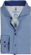 DESOTO slim fit overhemd - stretch tricot - jeans blauw structuur - Strijkvrij - Boordmaat: 47/48