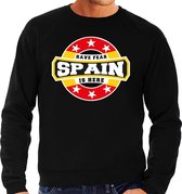 Have fear Spain is here sweater voor Spanje supporters zwart voor heren XL