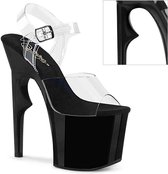 Pleaser Sandaal met enkelband, Paaldans schoenen -38 Shoes- LOVETHORN-708 Paaldans schoenen Zwart/Transparant