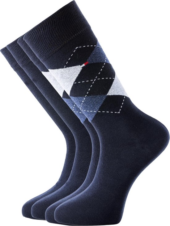 Tommy Hilfiger Check Socks (2-pack) - herensokken katoen - geruit en uni -  donkerblauw... | bol.com
