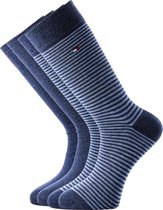 Tommy Hilfiger Small Stripe Socks (2-pack) - herensokken katoen - uni en gestreept - jeans blauw - Maat: 43-46