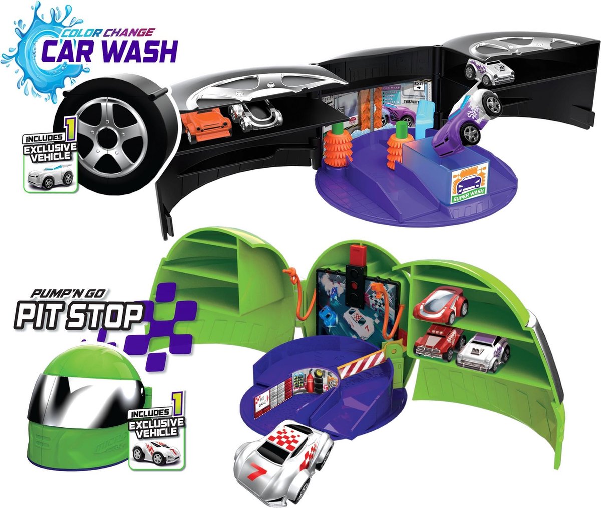 Basic Splash Toys Micro Wheels Car Wash Of Pit Stop Met Voertuig Assorti
