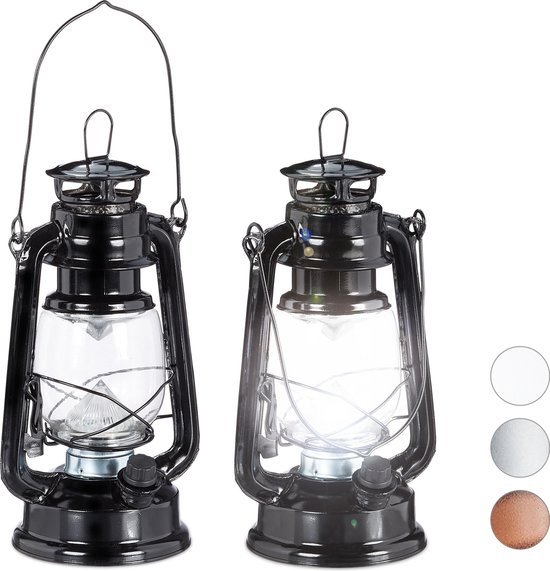 Relaxdays 2 x lantaarn led - stormlamp - windlicht - olielamp - retro stijl op batterijen