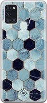 Samsung A21s hoesje siliconen - Blue cubes | Samsung Galaxy A21s case | groen | TPU backcover transparant