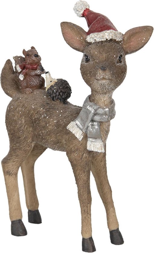 Clayre & Eef Beeld  Hert 11x5x16 cm Bruin Kunststof Kerstdecoratie beeld decoratie  Decoratieve Accessoires