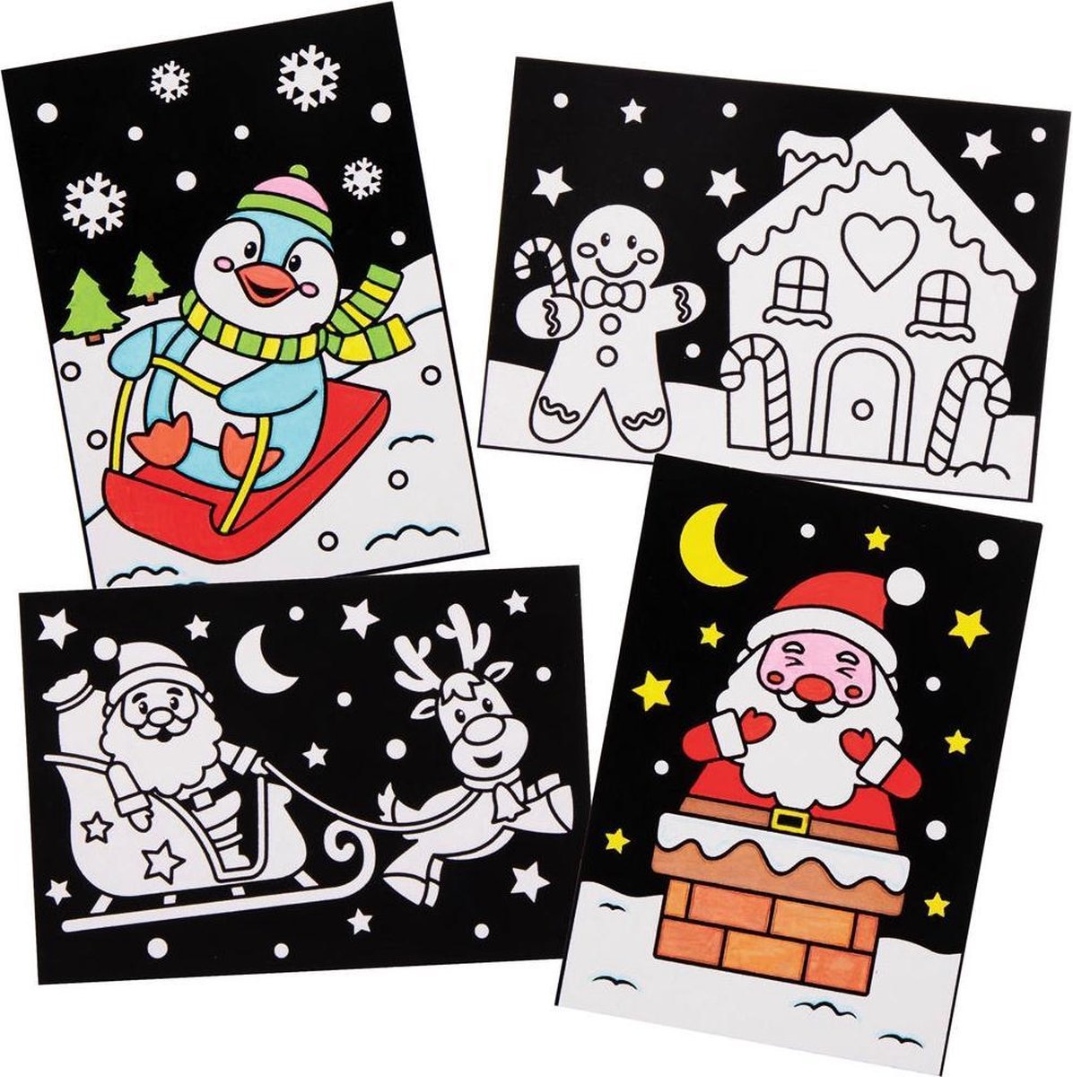 Baker Ross Kerst Kleur-in Knutselset – 10 Stuks, 21x15 Cm, Zelfklevend, Met Kerstman, Rendier, Sneeuwpop En Meer