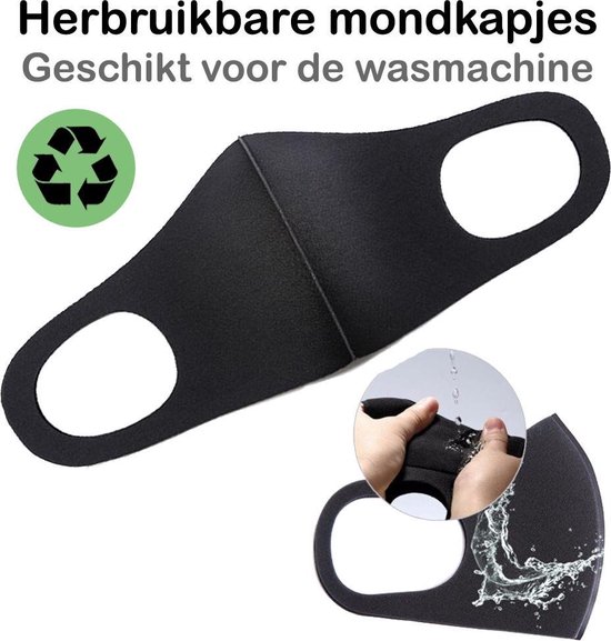 Masque facial lavable Zwart Mondkapjes facial élastique non Medisch - PACK 5