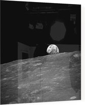 Moon with Earth over horizon (ruimtevaart) - Foto op Plexiglas - 40 x 40 cm